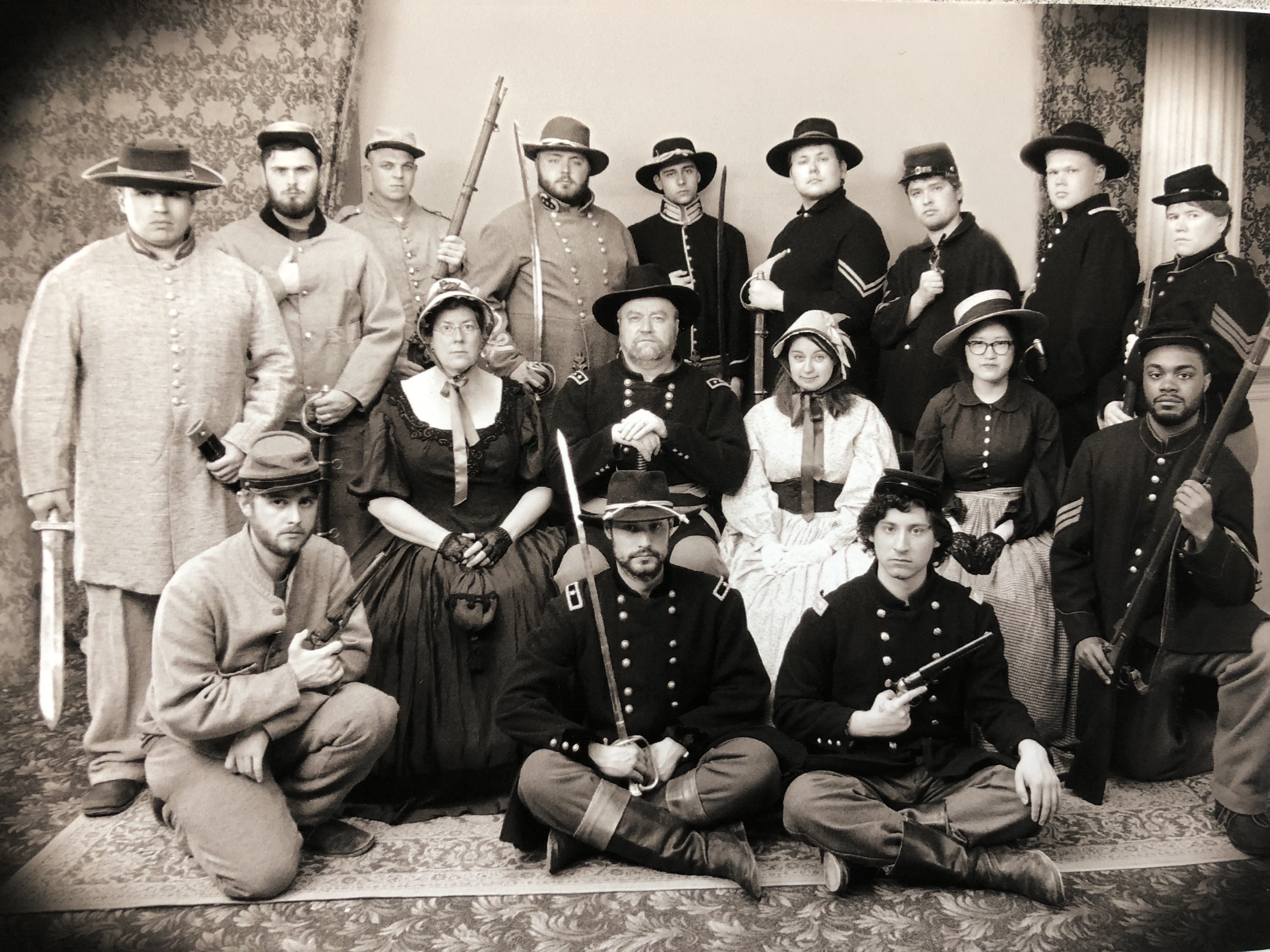 A group of students pose as Civil War era soliders.