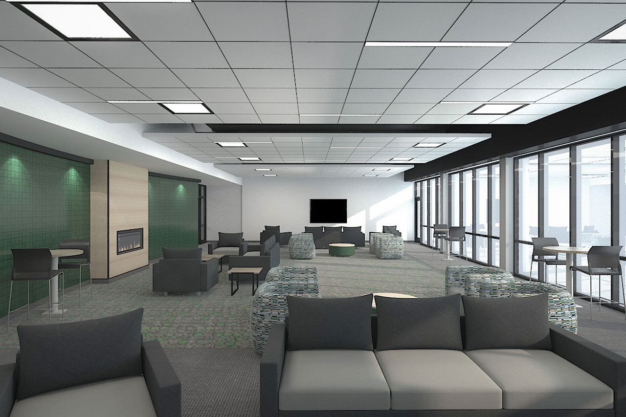 Rendering of a renovated lounge space